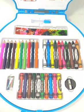 Набор для творчества MK 2111-1 карандаши, фломастеры Мел, акварельная краска, точилка, 2 вида, чемодан, в кулке.,28-28-4см