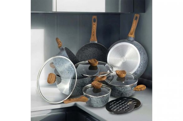 Набір посуду антипригарний Kamille - 2 x 4 x 6 x 1,25 л + 240 x 280 мм Grey Marble (6 шт.) (4440)