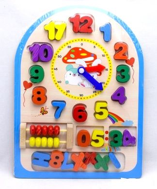 Деревянная игрушка Часы MD 1050 30-22,5см, счеты, цифры, в коробке,23-30,5-2,5см