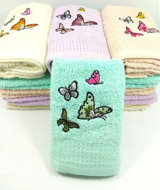 Махровое кухонное полотенце Бабочки пастельные цвета мягкие 30*50