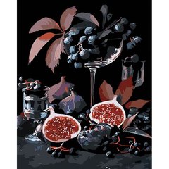 Картина за номерами на чорному фоні "Інжир та виноград" 40х50