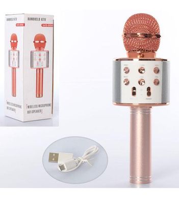 Беспроводной микрофон караоке bluetooth WS 858 Karaoke rosegold HQ 23см 1800mah регулировка громкости четкое звучание в коробке