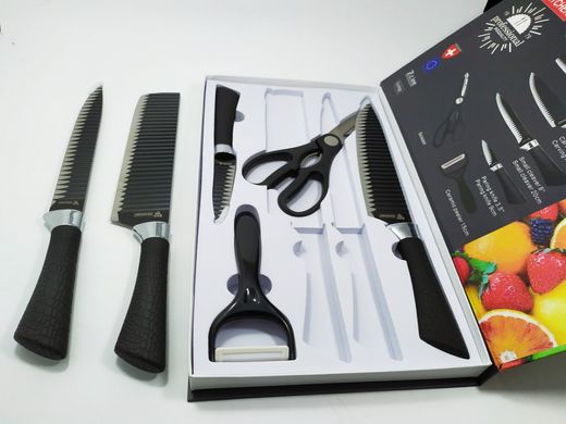 Набір кухонних понад гострих ножів 3 ножа азіатський топірець ножиці овощечистка 6 пр NON stick SWISS ZepLine