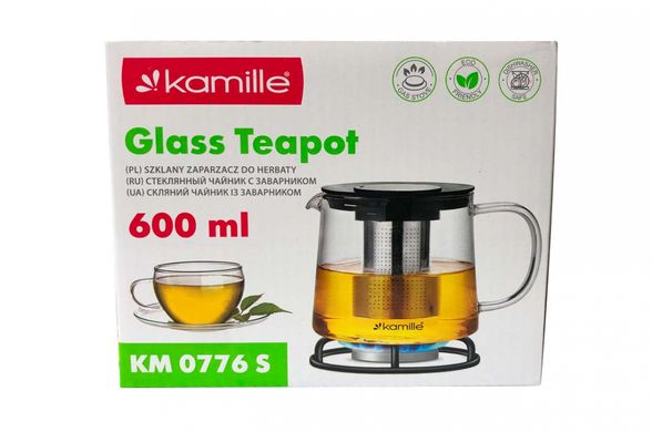Чайник скляний вогнетривкий Kamille - 600мл із заварником (0776S)