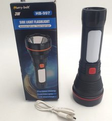 Ліхтар ручний Hurry Bolt HB-997 з боковою лампою, потужний світлодіодний ліхтарик з акумулятором, зарядка від USB