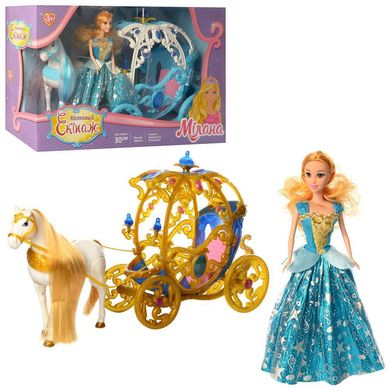 Карета кукла с лошадью 245A-266A 54см(ходит), кукла 29см, звук, на бат,в коробке,5633,5-17см
