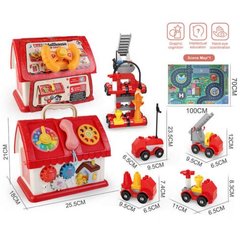Логический домик "Пожарное отделение", конструктор 58 элементов, пальчиковые игры, руль, телефон, игровой коврик XangLei Toys
