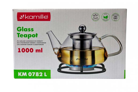 Чайник скляний вогнетривкий Kamille - 1000мл із заварником (0782L)