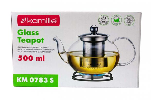 Чайник скляний вогнетривкий Kamille - 500мл із заварником (0783S)