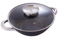 Сковорода-wok чугунная Kamille - 320 мм x 4,5 л мрамор с крышкой (4807MR)