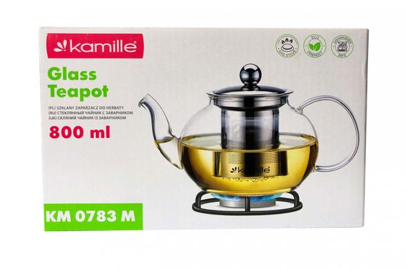 Чайник скляний вогнетривкий Kamille - 800мл із заварником (0783M)
