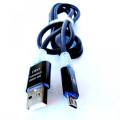 Шнур світиться для зарядки мобільного DATA кабель зарядка LED micro AR 66 USB оплетке, чорний