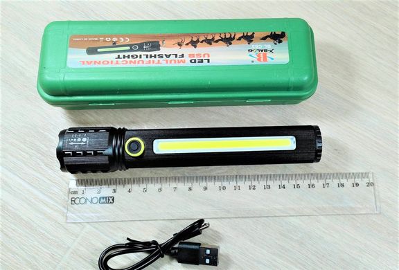 Мощный ручной LED фонарь с боковой подсветкой USB BL-C73/Z-6 с USB зарядкой, 17,5 см, светодиодный, карманный в боксе