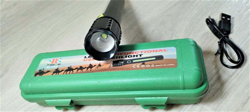 Мощный ручной LED фонарь с боковой подсветкой USB BL-C73/Z-6 с USB зарядкой, 17,5 см, светодиодный, карманный в боксе