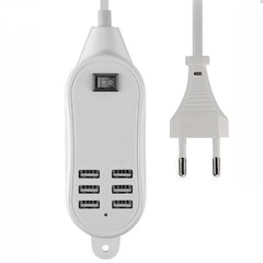 Зарядка адаптер на 6 USB від мережі 25W, Білий