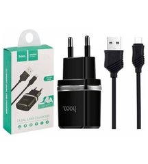 Зарядний пристрій Hoco C12 Smart 2USB 2.4A + кабель Micro USB, чорний