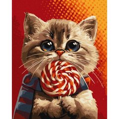Картина по номерам "Котик с конфетой" 40х50 см Ідейка Украина