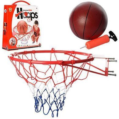 Баскетбольне кільце M 2654 45см (метал), сітка, м'яч гумовий 20см, насос, в коробці, 45,5-53-11см