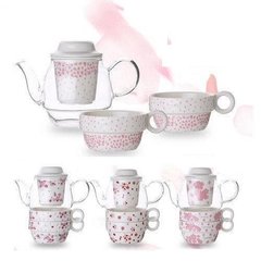 Заварник з ситом і чашками чайний сервіз 3пр / наб 380мл / 2 * 150мл R84877, розовый с белым