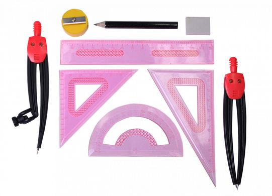 Готовальня ZiBi Smart Line 9 предметів для чертежно-графических работ карандашом, червоний