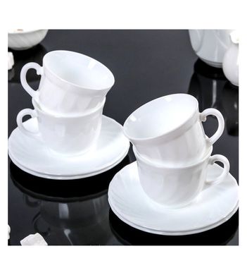 Набор чашек на блюдце чай кофе 6 чашек190мл 6 блюдец 5,5"- белое, 7402 стеклокерамика в подарочной коробке HELIOS